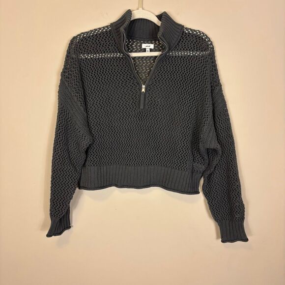 Aerie Grey Open Knit Quarter Zip Pullover Sweater XS - Picture 1 of 6